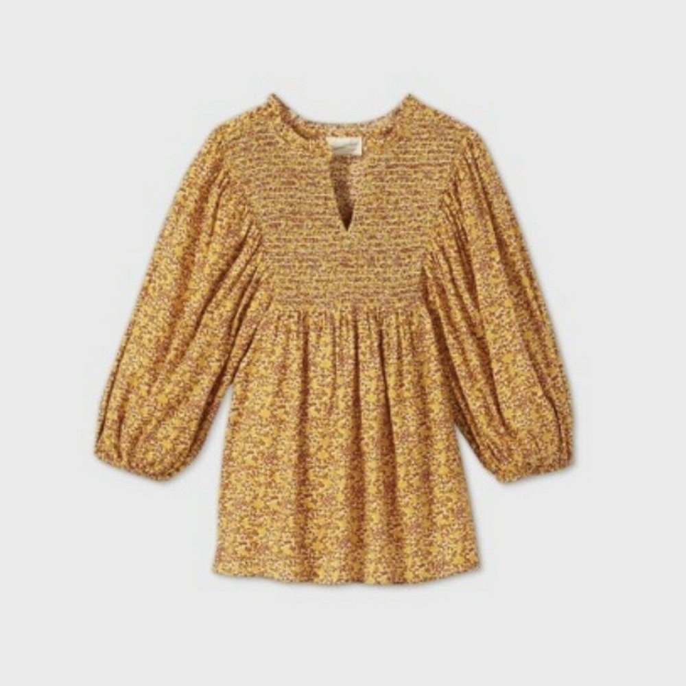 Universal Thread Yellow Floral Smocked Peasant Top